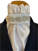 HHD White Satin Dressage Euro Stock Tie ‘Jane’ in Silver