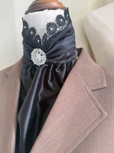 HHD Black Euro Stock Tie ‘Chloe’ in Guipere Lace & Swarovski Crystals
