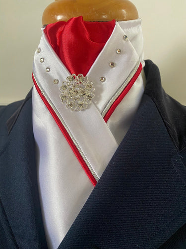 HHD Dressage Stock Tie Red & Silver with Swarovski Crystals