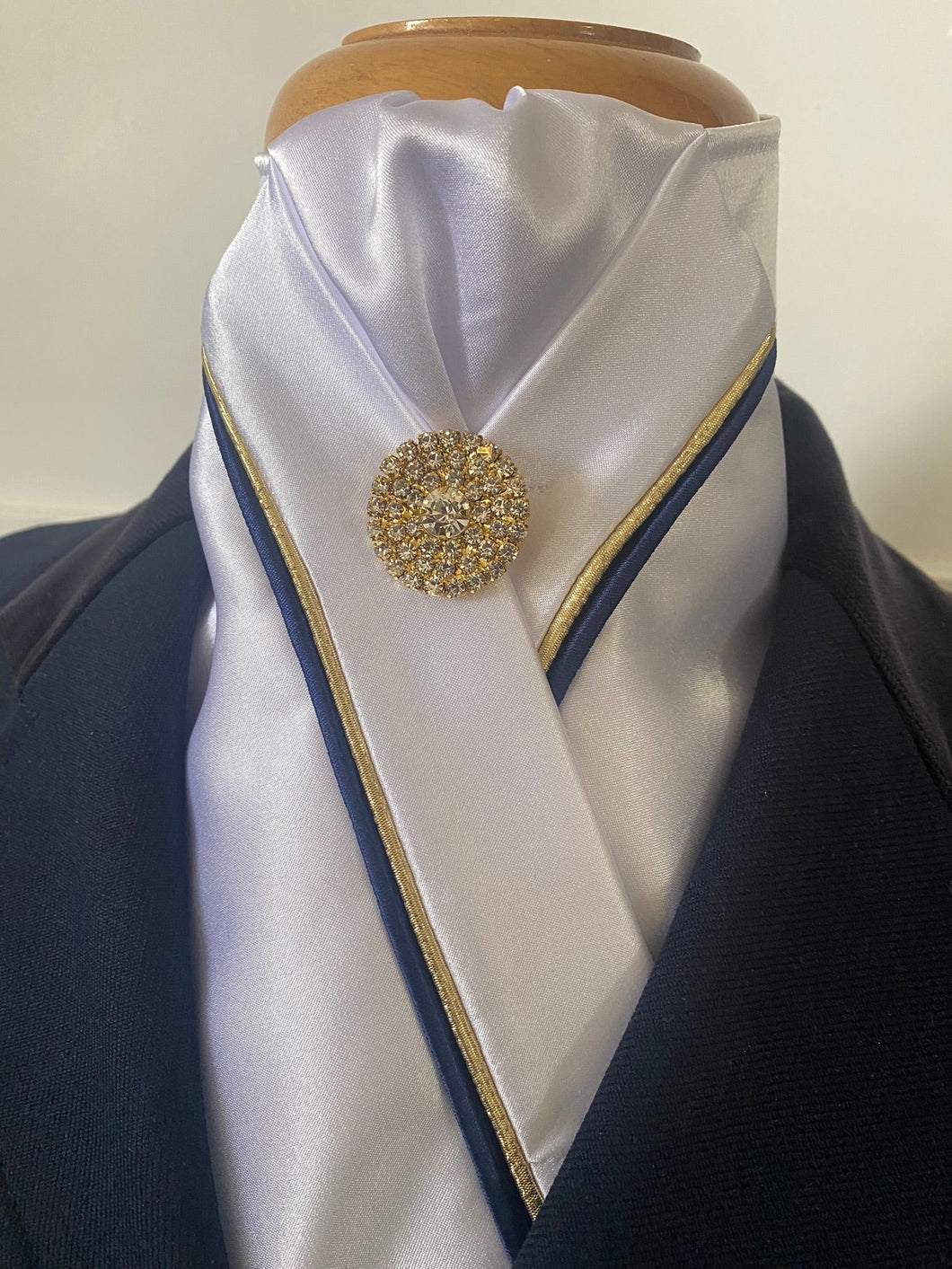 HHD White Dressage Equestrian Stock Navy & Gold