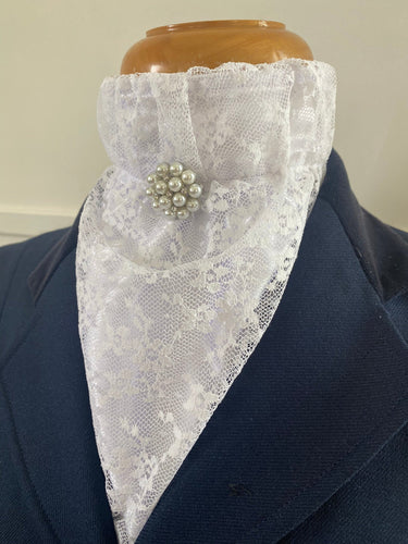 HHD White Satin n Lace ‘Lilly’ Dressage Euro Stock Tie