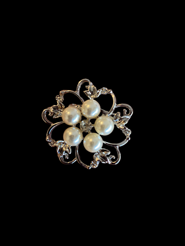 Silvertone Pearl Cluster Rhinestone Stock Pin Brooch
