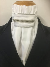 The HHD White Satin Euro Stock Tie ‘Kate’ in Black & Silver Rhinestones