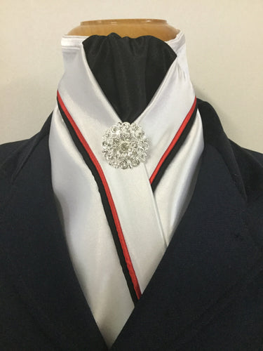 HHD Custom White Dressage Equestrian Stock Tie in Black & Red