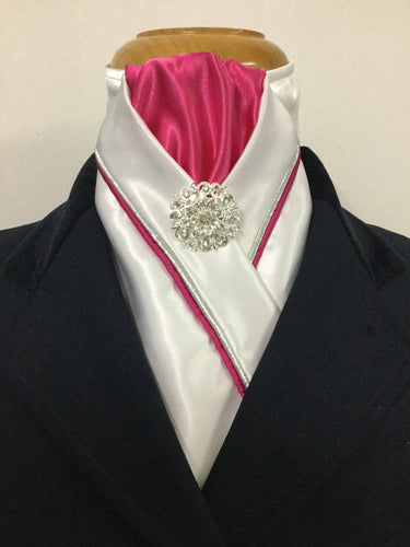 HHD White Satin Custom Pretied Stock Tie Hot Pink & Silver, Black or Navy