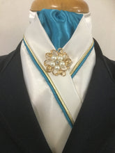 The HHD White or Ivory Satin Custom Stock Tie in Aqua & Gold