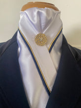 HHD White or Cream Custom Stock Tie Navy & Gold Piping
