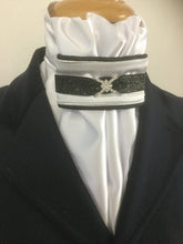 HHD White Satin Dressage Euro Stock Tie ‘Ruby’ in Black & Silver