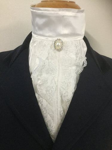 HHD White Satin Euro Stock Tie Vintage Lace ‘Nelly’