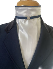HHD The 'Gabby' White Satin Dressage Euro Stock Tie  Navy & Silver