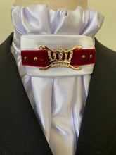 HHD White Euro Dressage Stock Tie ‘Queen’ in Burgundy & Rose Gold with Swarovski Elements