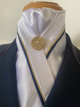 HHD White or Cream Custom Stock Tie Navy & Gold Piping
