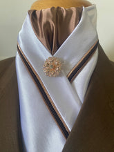 HHD Dressage Stock Tie Ivory or White,  Triple Piping in Bronze, Brown & Rose Gold