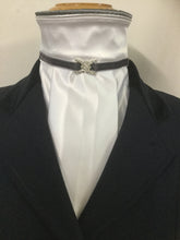 The HHD ‘Gabby’ White Satin  Dressage Euro Stock Tie in Grey & Silver