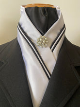 HHD White Satin Dressage Stock Tie ‘Eliza’ Triple Piping  Available in Many Colours