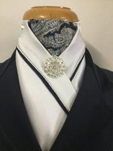 HHD White Satin Custom Stock Tie Navy Paisley & Silver