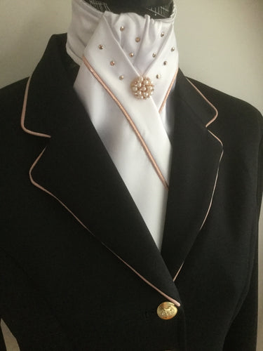 HHD White or Ivory Dressage Stock Tie Rose Gold Swarovski Elements