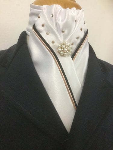 HHD Satin Dressage Stock Tie Rose Gold & Navy or Black  Piping with Swarovski Elements