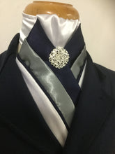 HHD 'The Royal' Dressage  Stock Tie White, Grey & Navy Blue