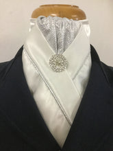 HHD ‘Ellie’ Ivory or White Custom Stock Tie in Silver with Rhinestone Pin