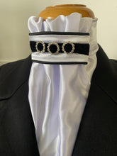 HHD White Satin Dressage Euro Stock Tie ‘Jane’ in Black & Silver