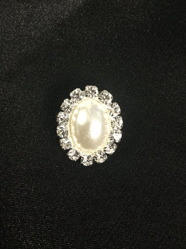 Oval Pearl  Silvertone Rhinestone Stock Pin Brooch