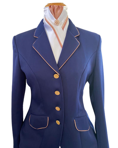 HHD Show Riding Dressage Stretch Jacket Coat Navy Blue or Black with Rose Gold Contrast