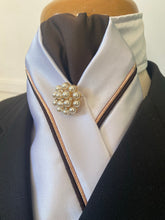 HHD  White Satin Dressage Rose Gold & Black, Brown or Navy Pearl Rhinestone Pin