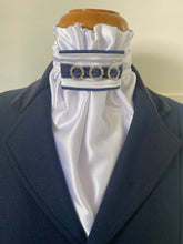 HHD White Dressage  Euro Stock Tie ‘Jane’ in Navy & Silver
