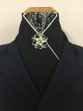 HHD ‘Black Beauty’ Custom Stock Tie  Paisley Sequinned Pearl Rhinestone Stock Pin