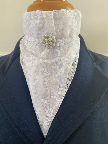 HHD White Satin n Lace ‘Lilly’ Dressage Euro Stock Tie