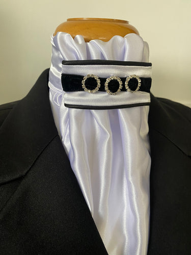 HHD White Satin Dressage Euro Stock Tie ‘Jane’ in Black & Silver