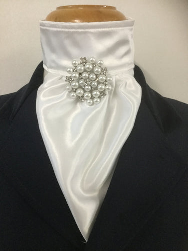 The HHD White Satin Dressage  Euro Stock Tie ‘Tilly’ with Pearls