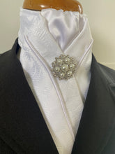 HHD White Cotton Damask  Custom Stock Tie with Satin Rhinestone Stock Pin