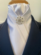 The HHD ‘Sari’ White Satin Custom Dressage Stock Tie Silvertone Pearl Stock Pin