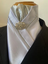 HHD White Satin Custom Pretied Stock Tie Silver Spot