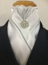 HHD ‘Ellie’ Ivory or White Custom Stock Tie in Silver with Rhinestone Pin
