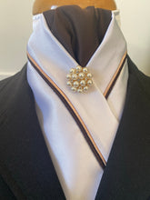 HHD  White Satin Dressage Rose Gold & Black, Brown or Navy Pearl Rhinestone Pin