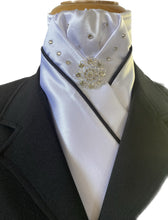 HHD White Dressage Stock Tie Single Piping & Swarovski Elements