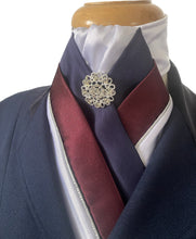 HHD The Royal White Satin Dressage Equestrian Stock Tie in Navy Blue & Burgundy