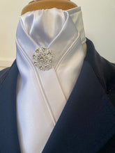 The HHD ‘Sari’ White Satin Custom Dressage Stock Tie Silvertone Pearl Stock Pin