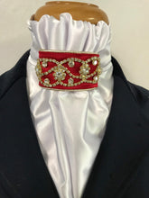 The HHD Cream or White Satin Euro Stock Tie  ‘Midnight’ In Red & Gold