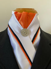 HHD White Satin Custom Pretied Stock Tie in Orange & Black