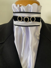 HHD White Satin Dressage Euro Stock Tie ‘Jane’ in Black & Silver