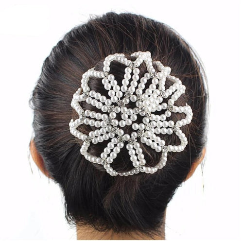 Pearl & Rhinestone Hair Snood Bun Cover