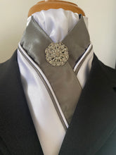 HHD ‘Grace’ Custom White & Grey Dressage Stock Tie Rhinestone Pin