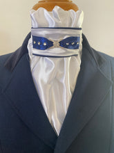 HHD White Satin Dressage Euro Stock Tie ‘Tomi’ in Navy Blue or Black with Swarovski Elements