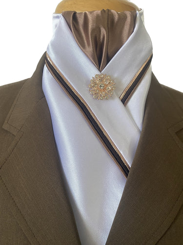 HHD Dressage Stock Tie Ivory or White,  Triple Piping in Bronze, Brown & Rose Gold