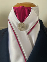 HHD White Satin Custom Dressage Stock Tie Cerise Pink & Silver