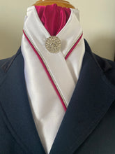 HHD White Satin Custom Dressage Stock Tie Cerise Pink & Silver